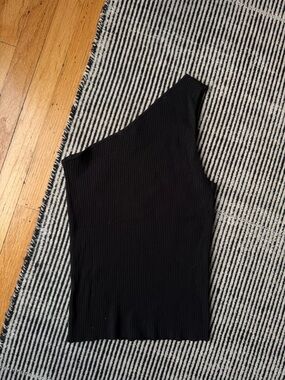 Mango Black One-Shoulder Ribbed Women's Top